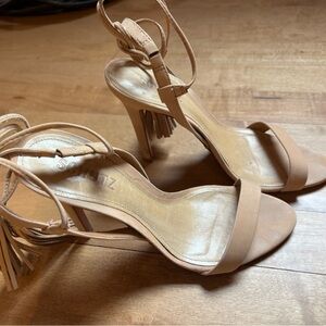 SCHUTZ Nude/Tan Suede Ankle-Tie Heels